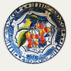 Vintage 1994 Cardinal Inc Chateau Cherry Butterfly Blue White Ceramic Plate 8"
